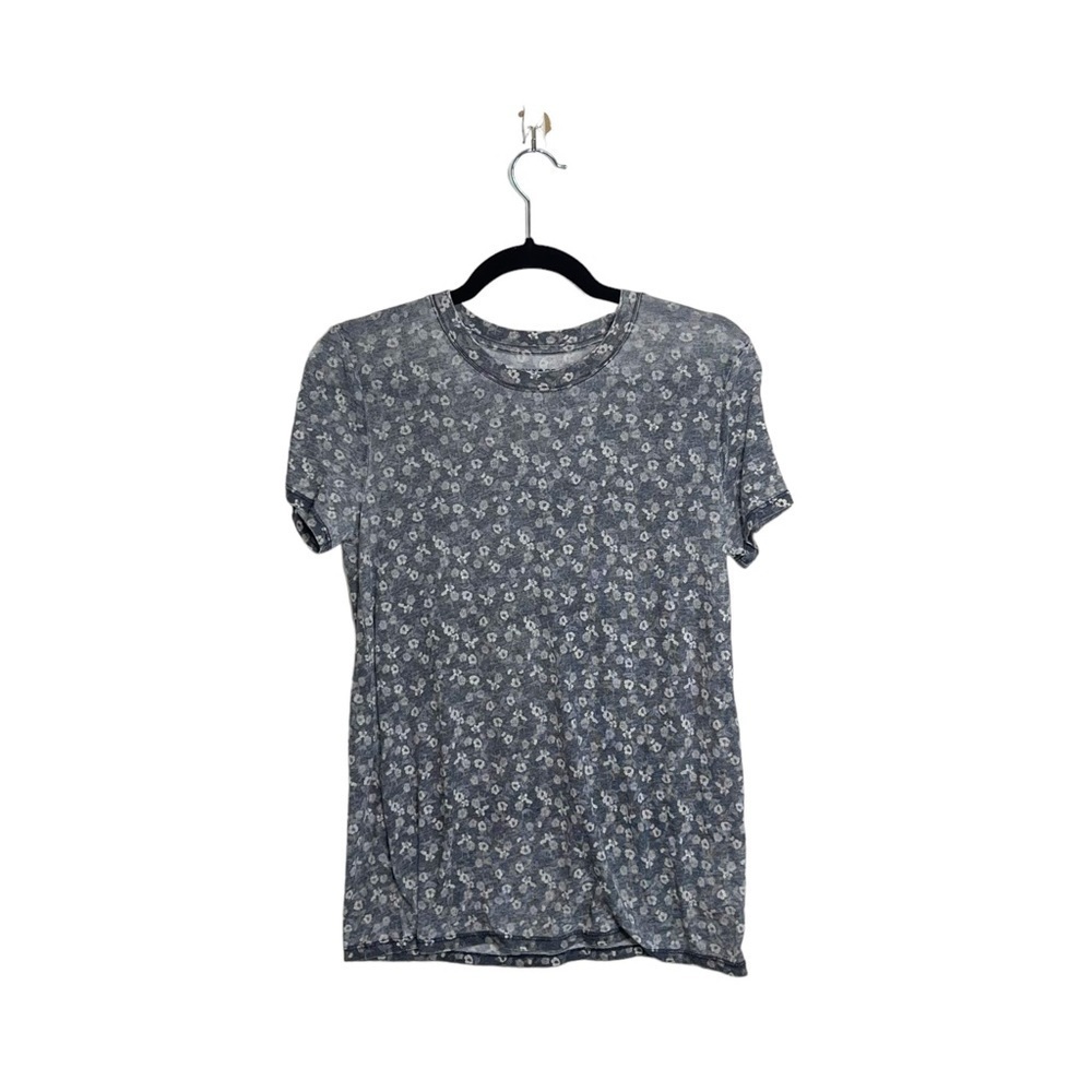 Lucky Brand Light Gray & White Floral Print Short Sleeve Tee Small Women’s